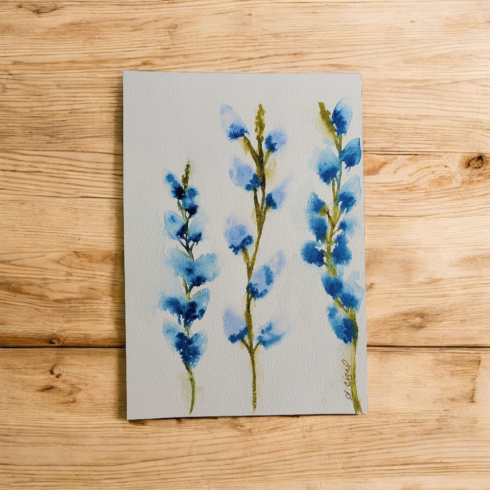 Blue Floral Art Painting 7 X 10.24